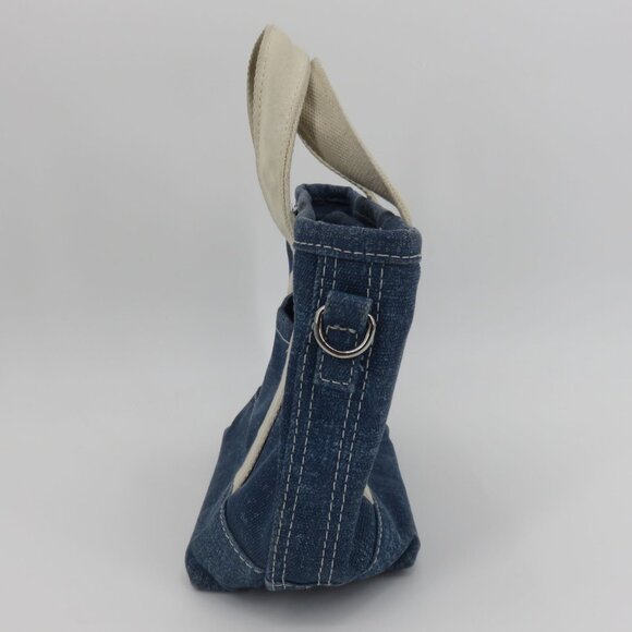 Lands End Small Solid Blue 3 Pocket Zip Top Canvas Tote Bag Crossbody D Rings - Picture 5 of 15